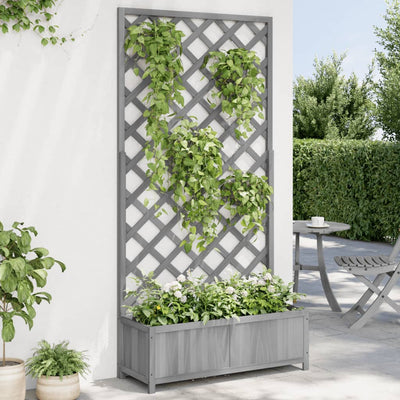 Planter with Trellis Gray Solid Wood Fir