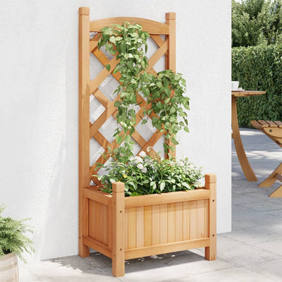 Planter with Trellis Brown Solid Wood Fir