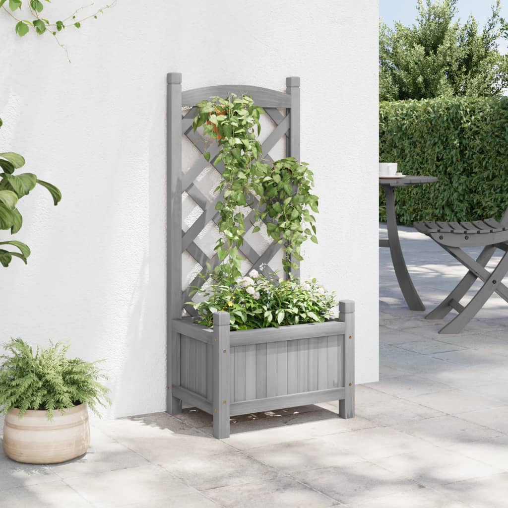 Planter with Trellis Gray Solid Wood Fir