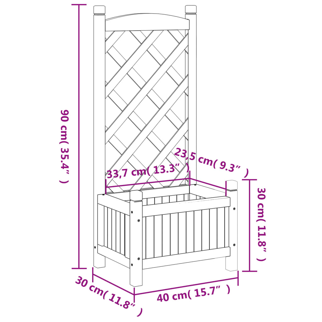 Planter with Trellis Gray Solid Wood Fir