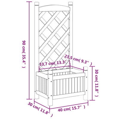 Planter with Trellis Gray Solid Wood Fir