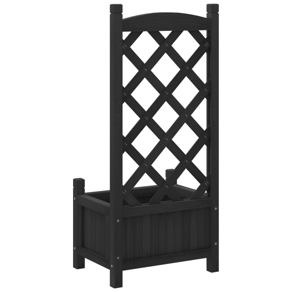 Planter with Trellis Black Solid Wood Fir