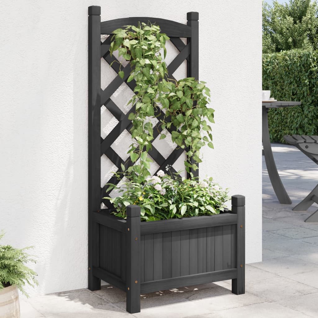 Planter with Trellis Black Solid Wood Fir