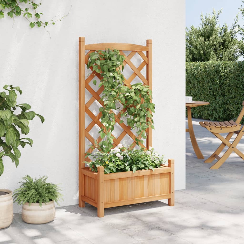 Planter with Trellis Brown Solid Wood Fir