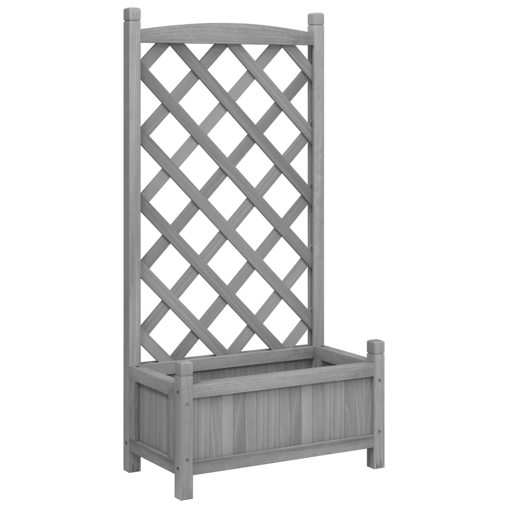 Planter with Trellis Gray Solid Wood Fir