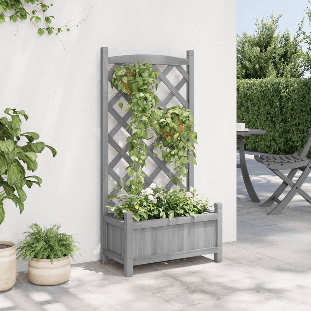 Planter with Trellis Gray Solid Wood Fir