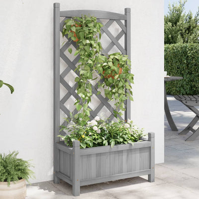 Planter with Trellis Gray Solid Wood Fir