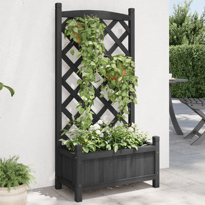 Planter with Trellis Black Solid Wood Fir