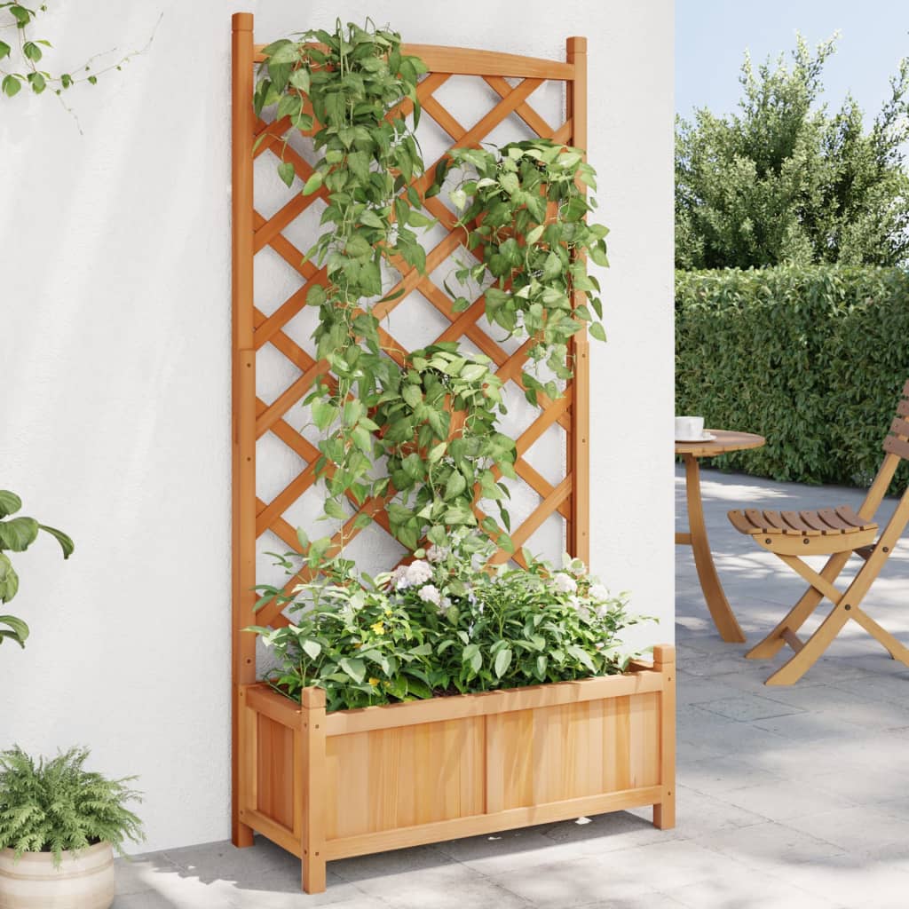 Planter with Trellis Brown Solid Wood Fir