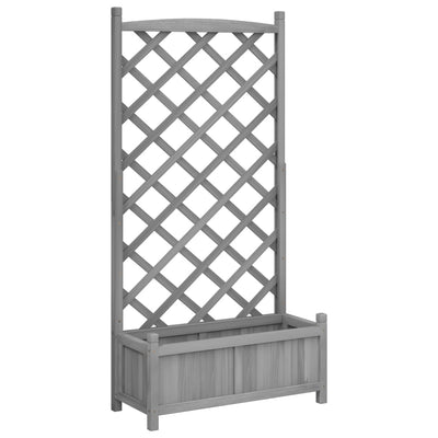 Planter with Trellis Gray Solid Wood Fir