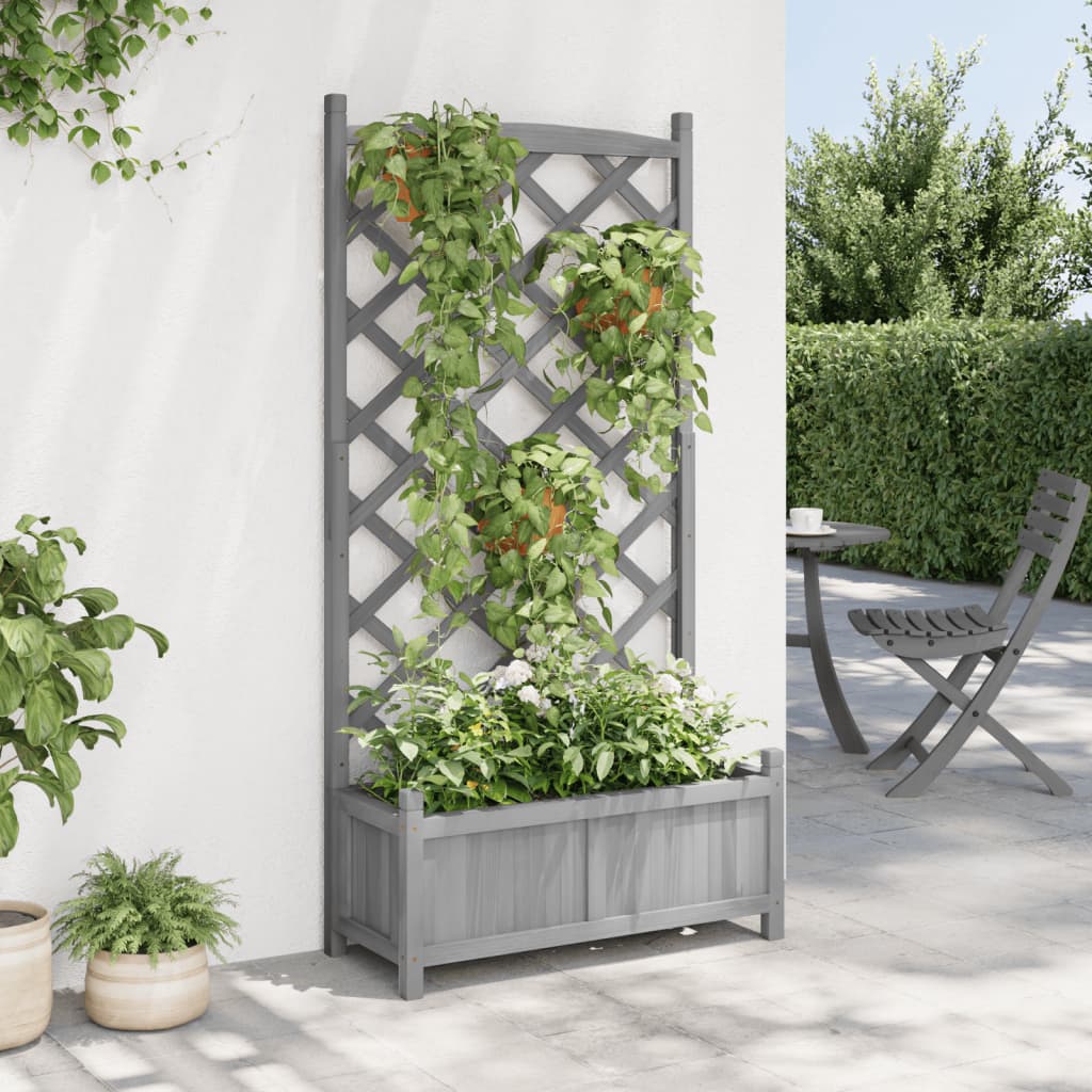 Planter with Trellis Gray Solid Wood Fir