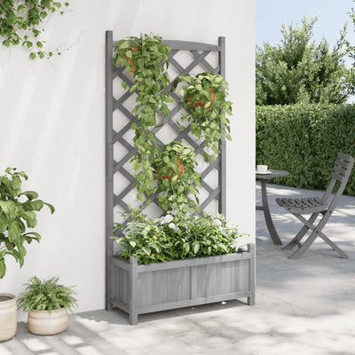 Planter with Trellis Gray Solid Wood Fir