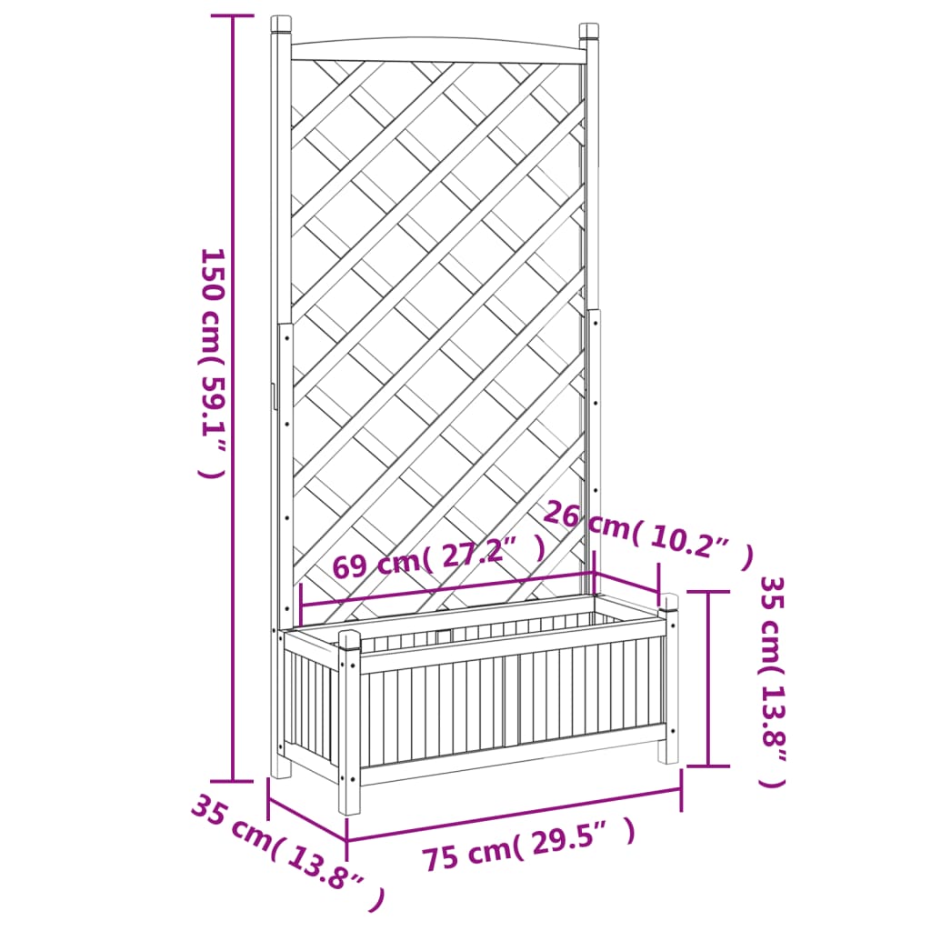 Planter with Trellis Gray Solid Wood Fir