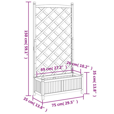 Planter with Trellis Gray Solid Wood Fir