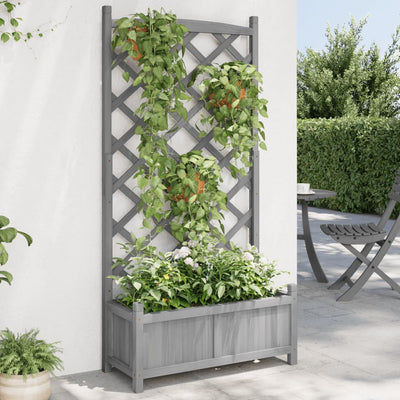 Planter with Trellis Gray Solid Wood Fir