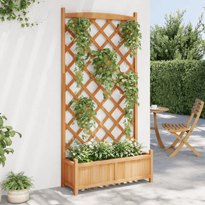 Planter with Trellis Brown Solid Wood Fir