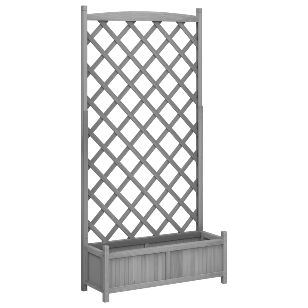 Planter with Trellis Gray Solid Wood Fir