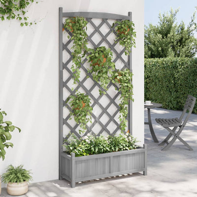 Planter with Trellis Gray Solid Wood Fir