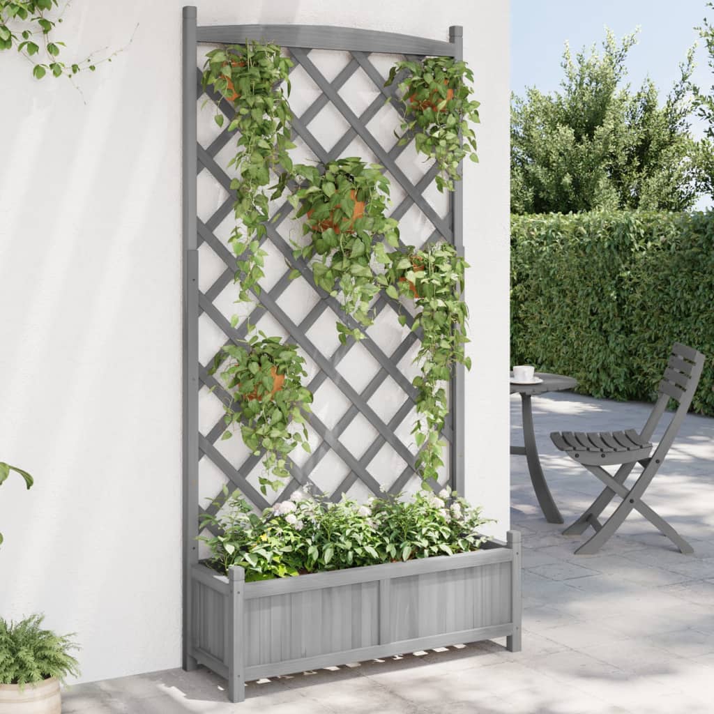 Planter with Trellis Gray Solid Wood Fir