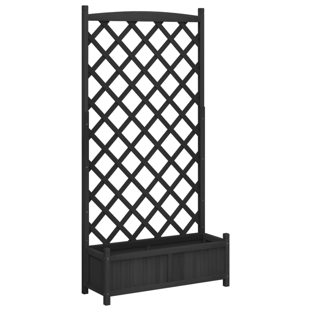 Planter with Trellis Black Solid Wood Fir