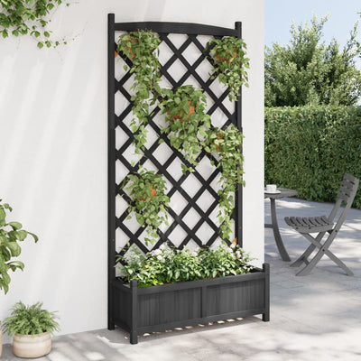 Planter with Trellis Black Solid Wood Fir