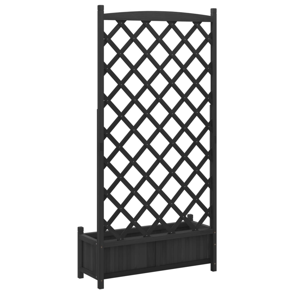 Planter with Trellis Black Solid Wood Fir