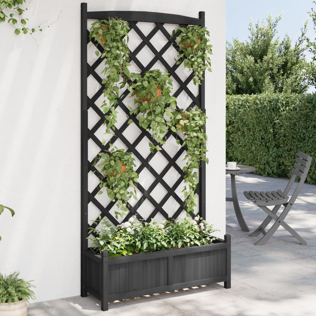 Planter with Trellis Black Solid Wood Fir