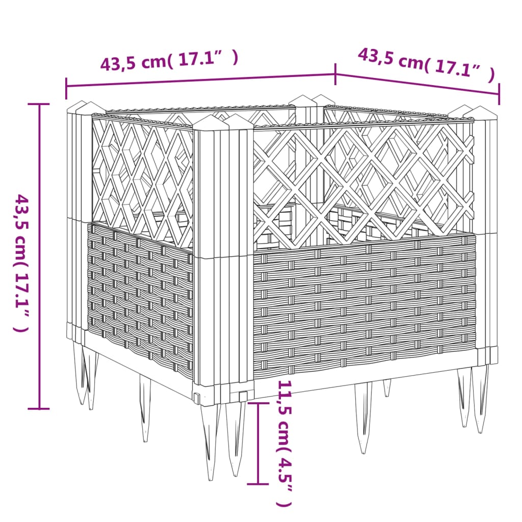 Garden Planter with Pegs Brown 17.1"x17.1"x17.1" PP