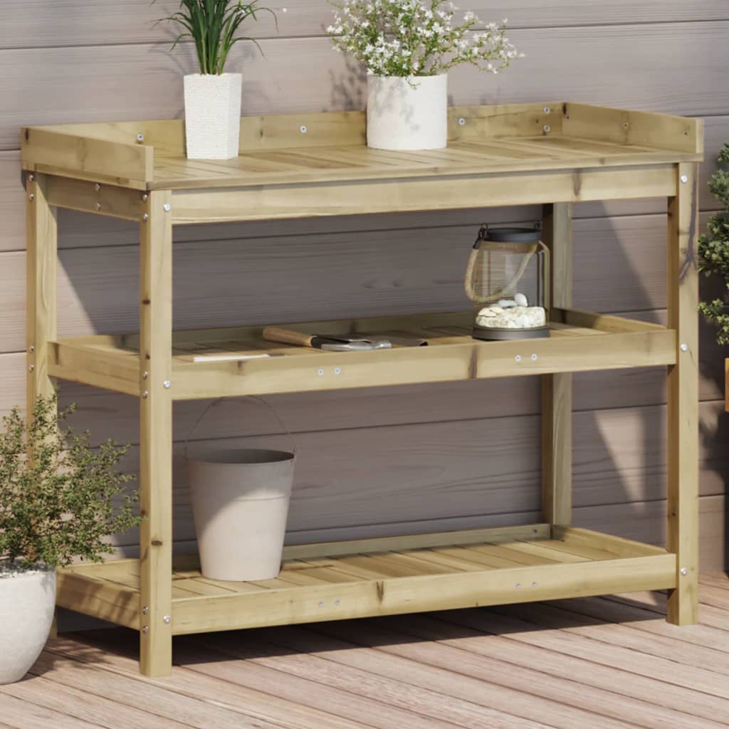 Potting Table Brown Solid Pine Wood Large Rectangular Rustic