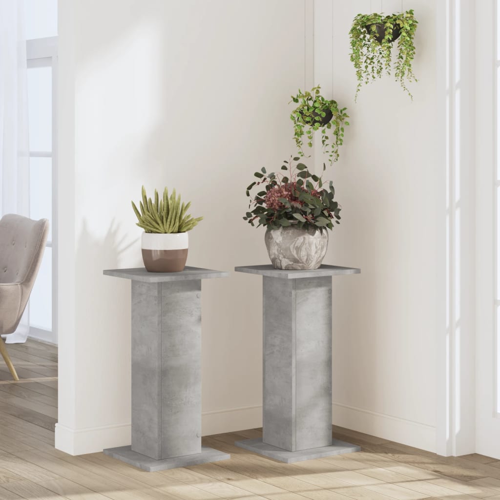 Plant Stands 2 pcs Concrete Grey 11.8x11.8x23.6" Engineered Wood